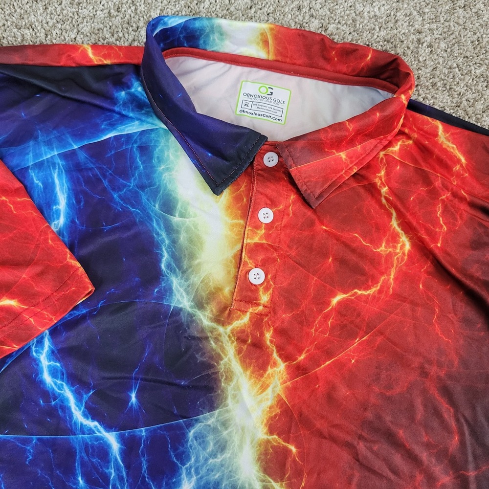 OG Obnoxious Golf Mens XL Multicolor Abstract Cosmos Lightning Performance Polo